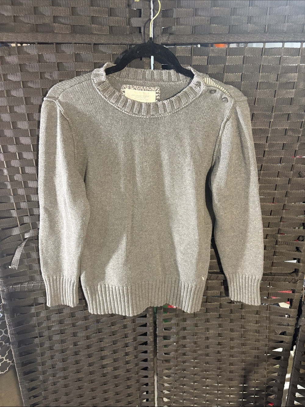 American Eagle Outfitters Gray Crewneck Sweater with Shoulder Buttons